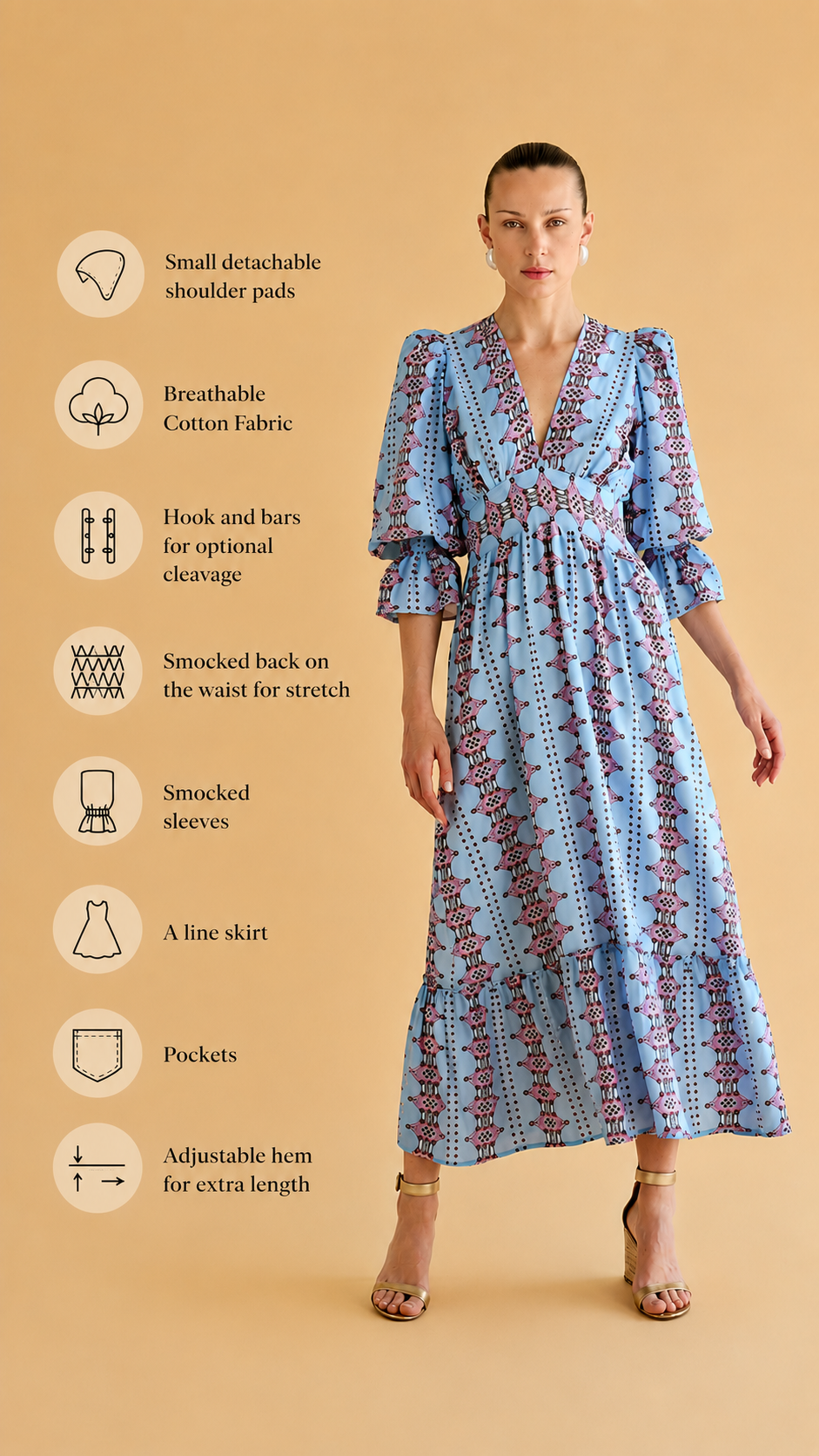 Sophia Dress in Aztec Blue Satin