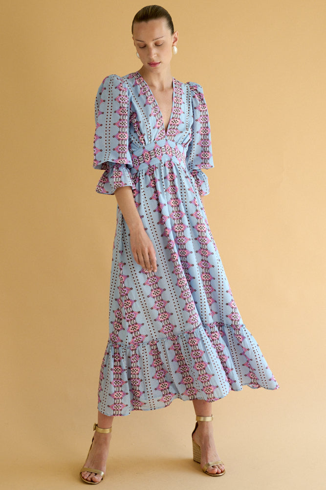 aztec blue dress Saaksha & Kinni  Blue Multicolour Aztec Print Maxi Dress XS