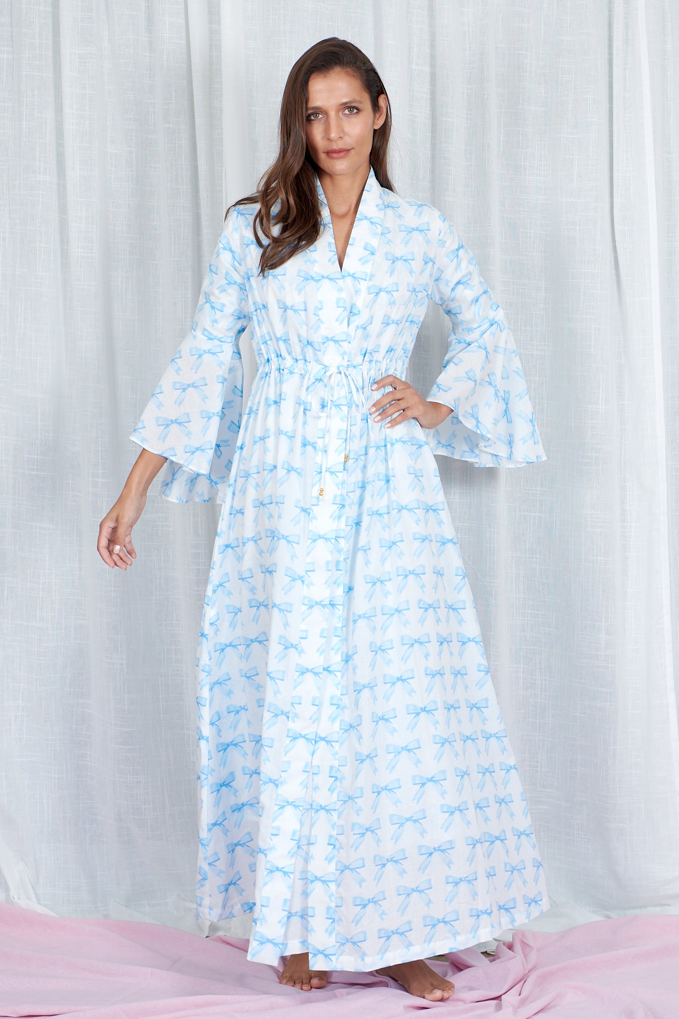 maxi dressing gown Dressing Gown in Blue Bow – Neve & Noor