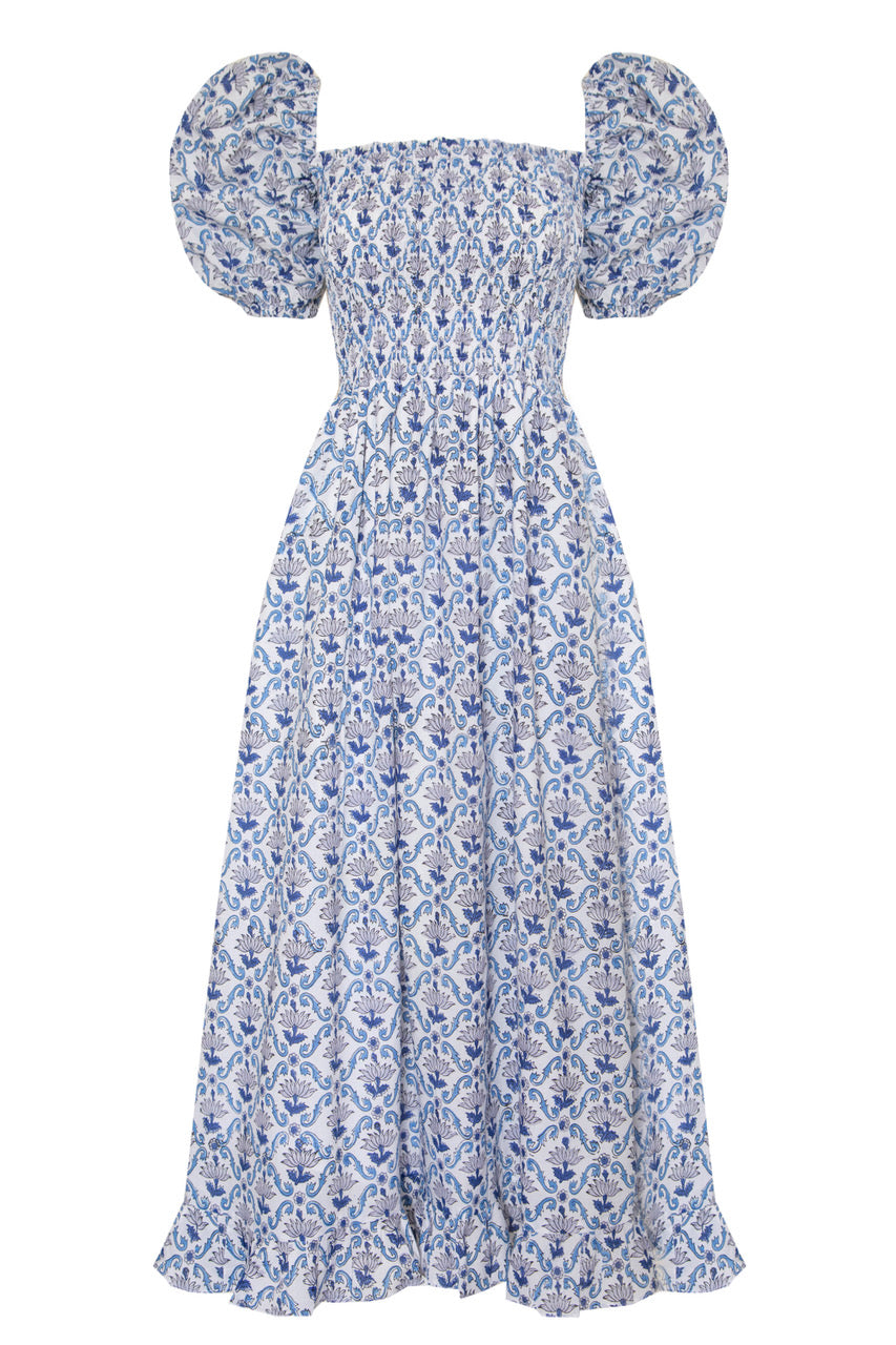 Ava Dress in Blue Tiles