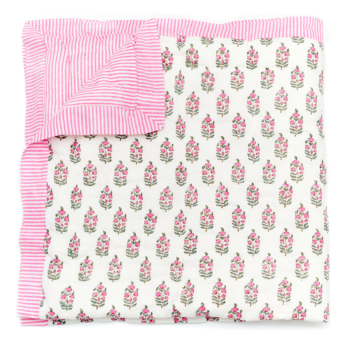 Pink Iris Baby Cot Bed Quilt