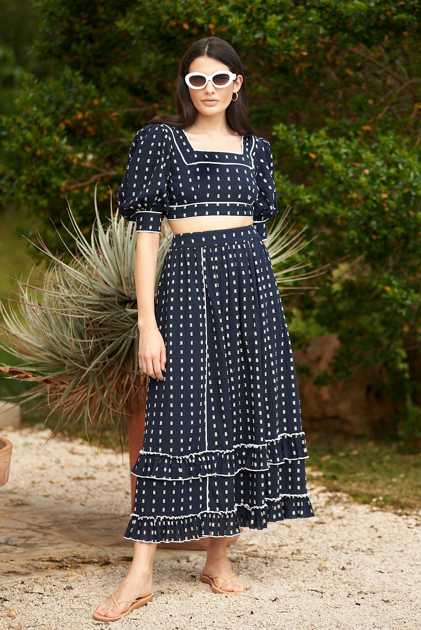 Loretta Skirt in Navy Polka