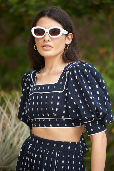 Lulu Top in Navy Polka