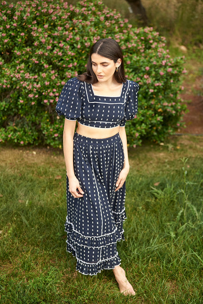 Loretta Skirt in Navy Polka