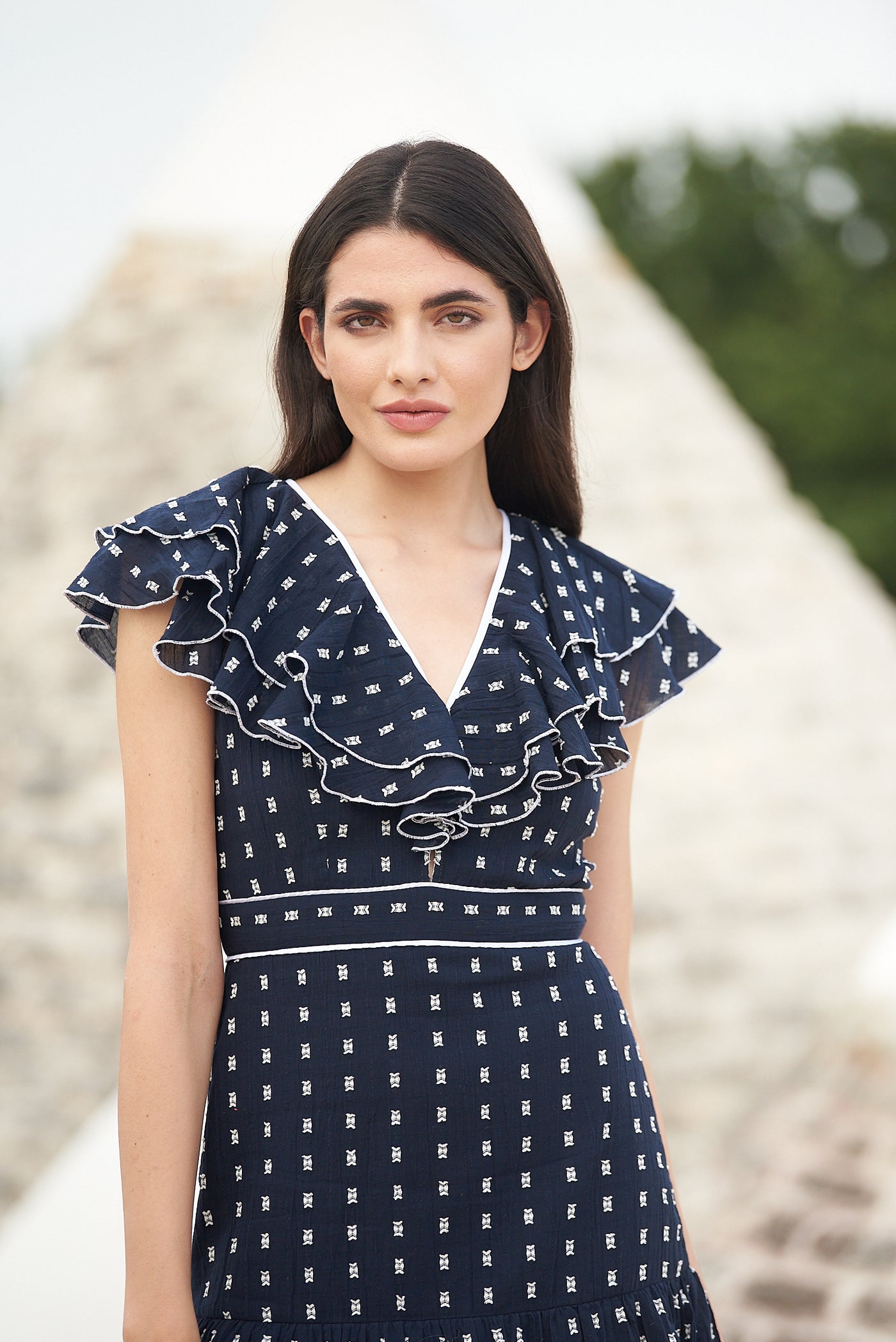 Pippa Dress in Navy Polka