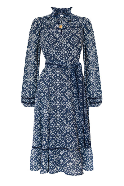 Charlotte Dress in Indigo Matrix