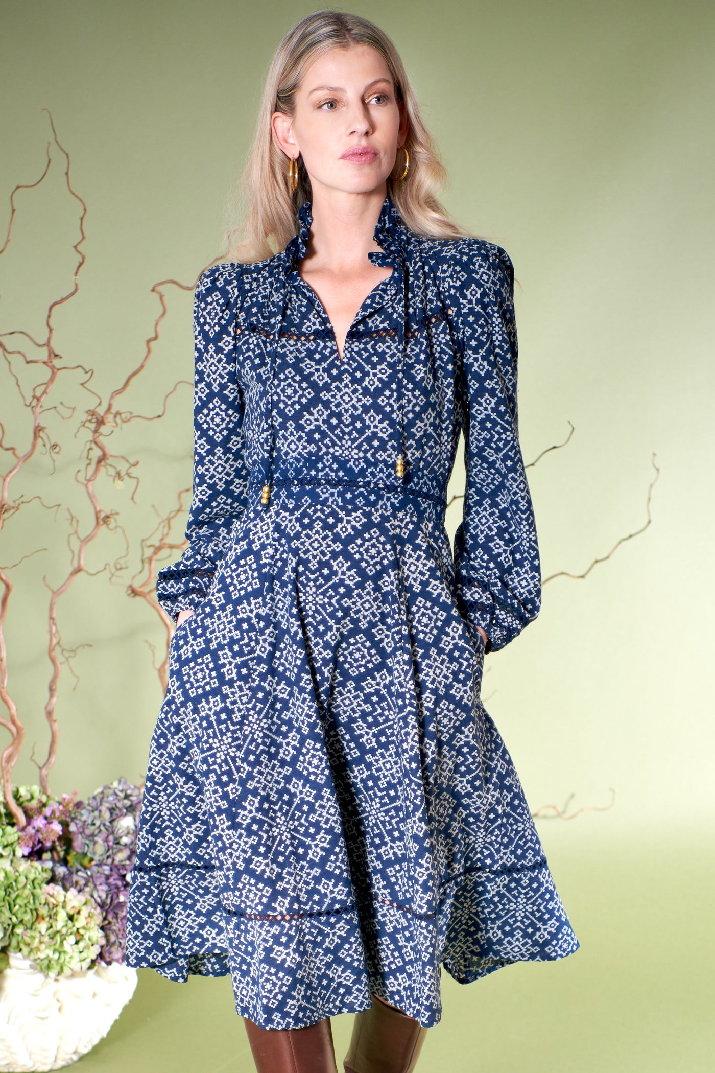 Charlotte Dress in Indigo Matrix