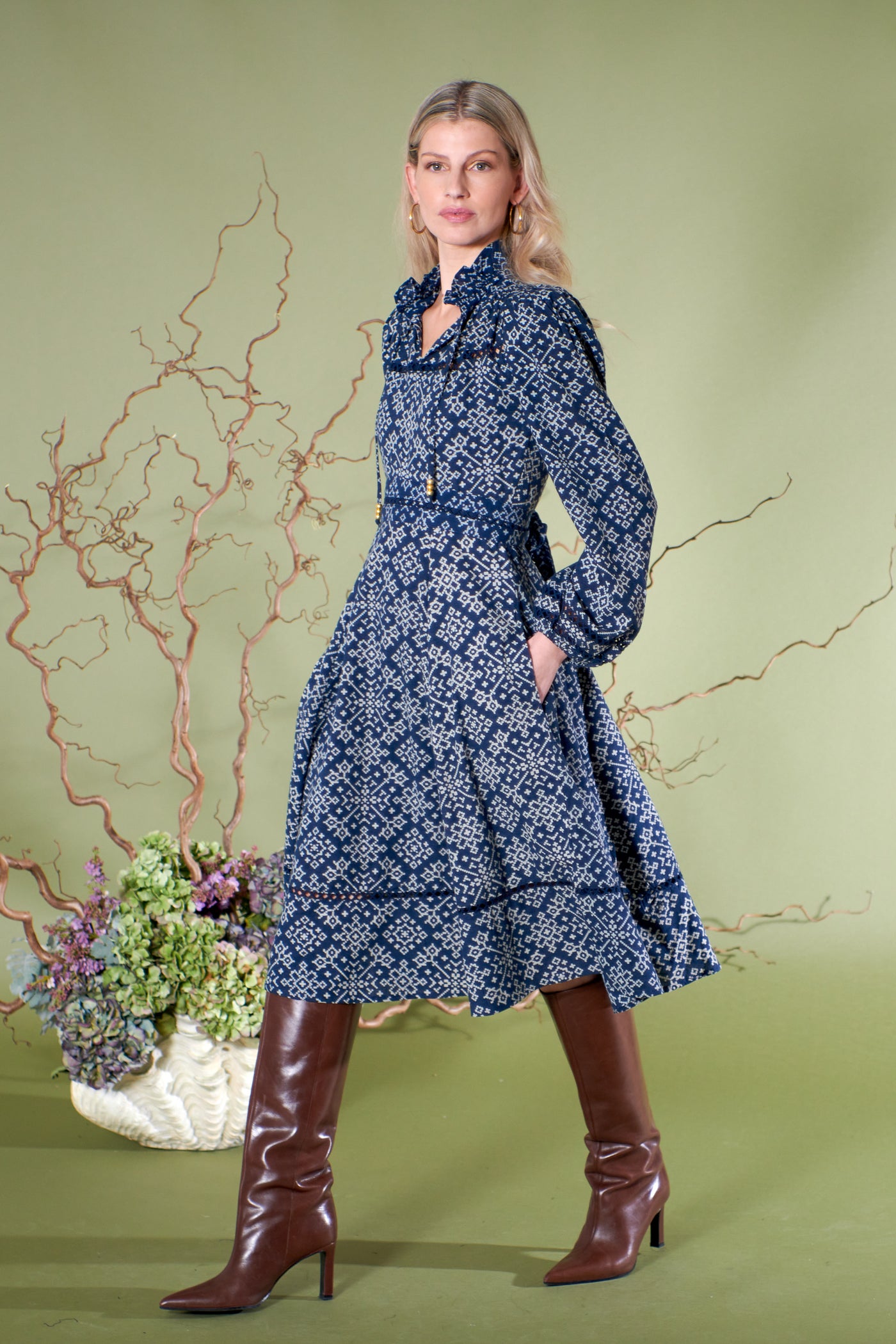 Charlotte Dress in Indigo Matrix