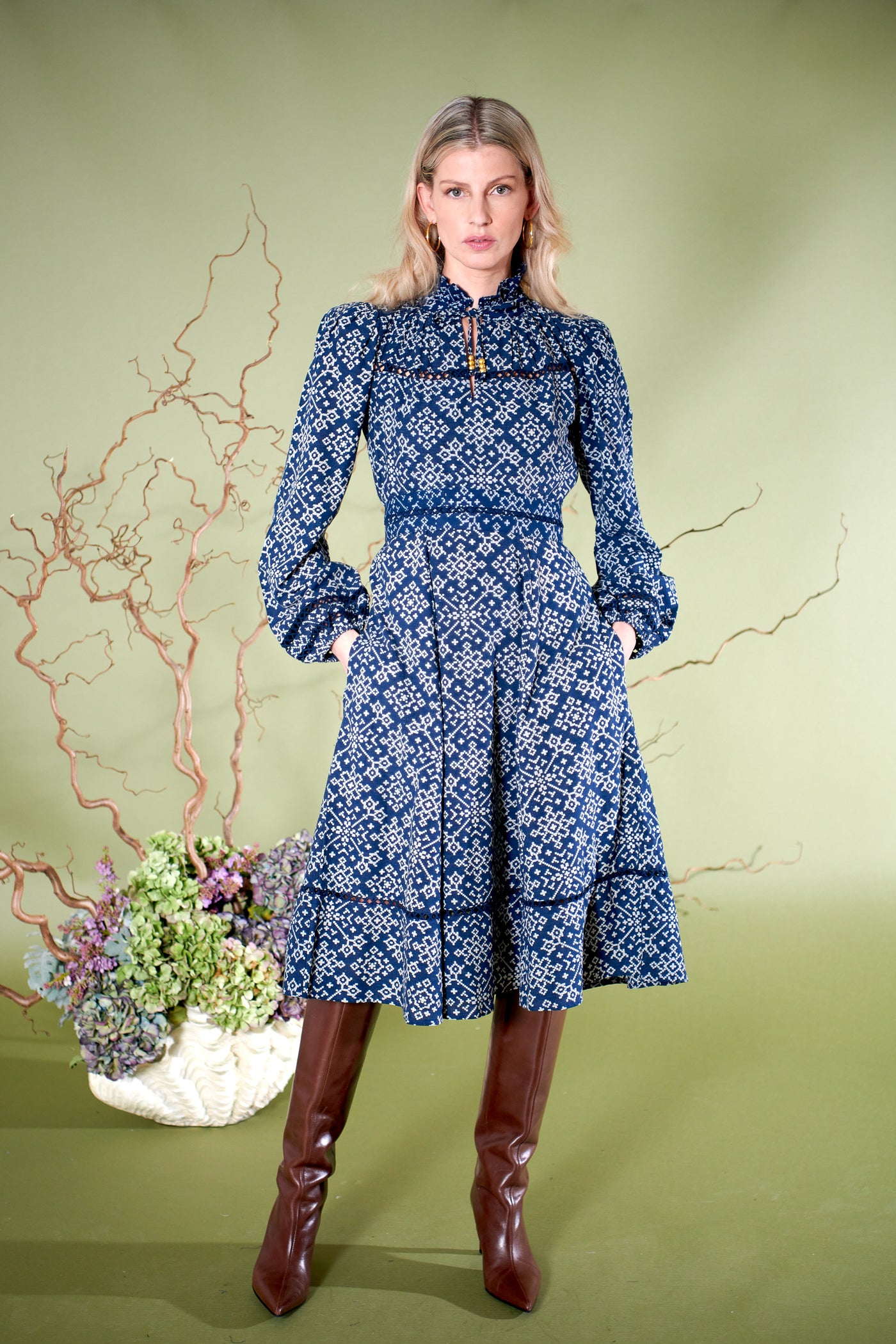 Charlotte Dress in Indigo Matrix