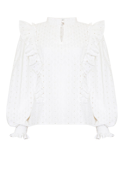 Milly Ruffle Shirt in Diamond Lace