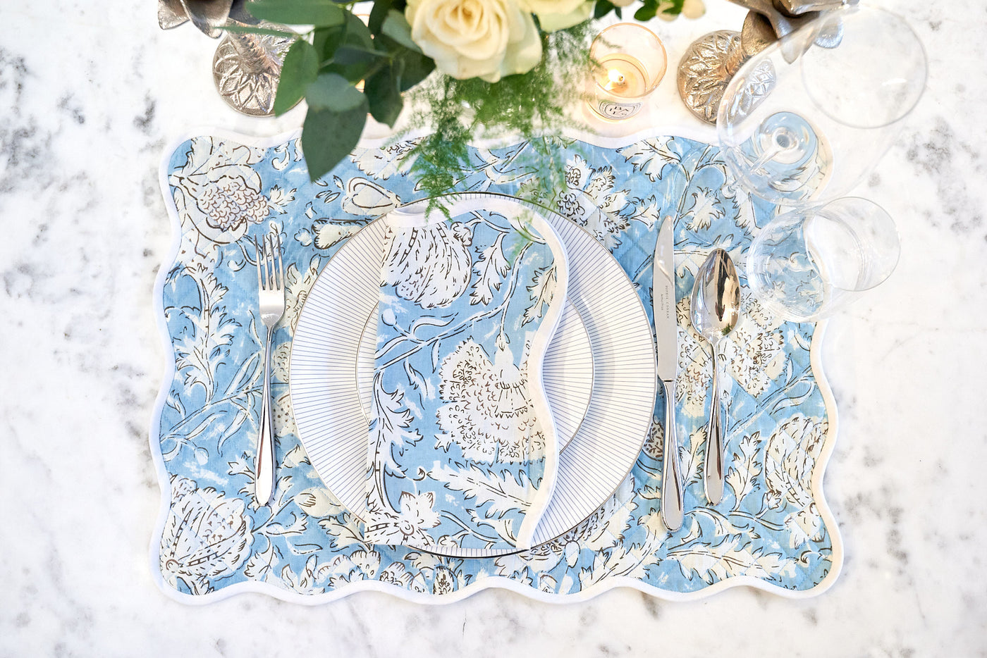 Sky Blue White Scalloped Placemat