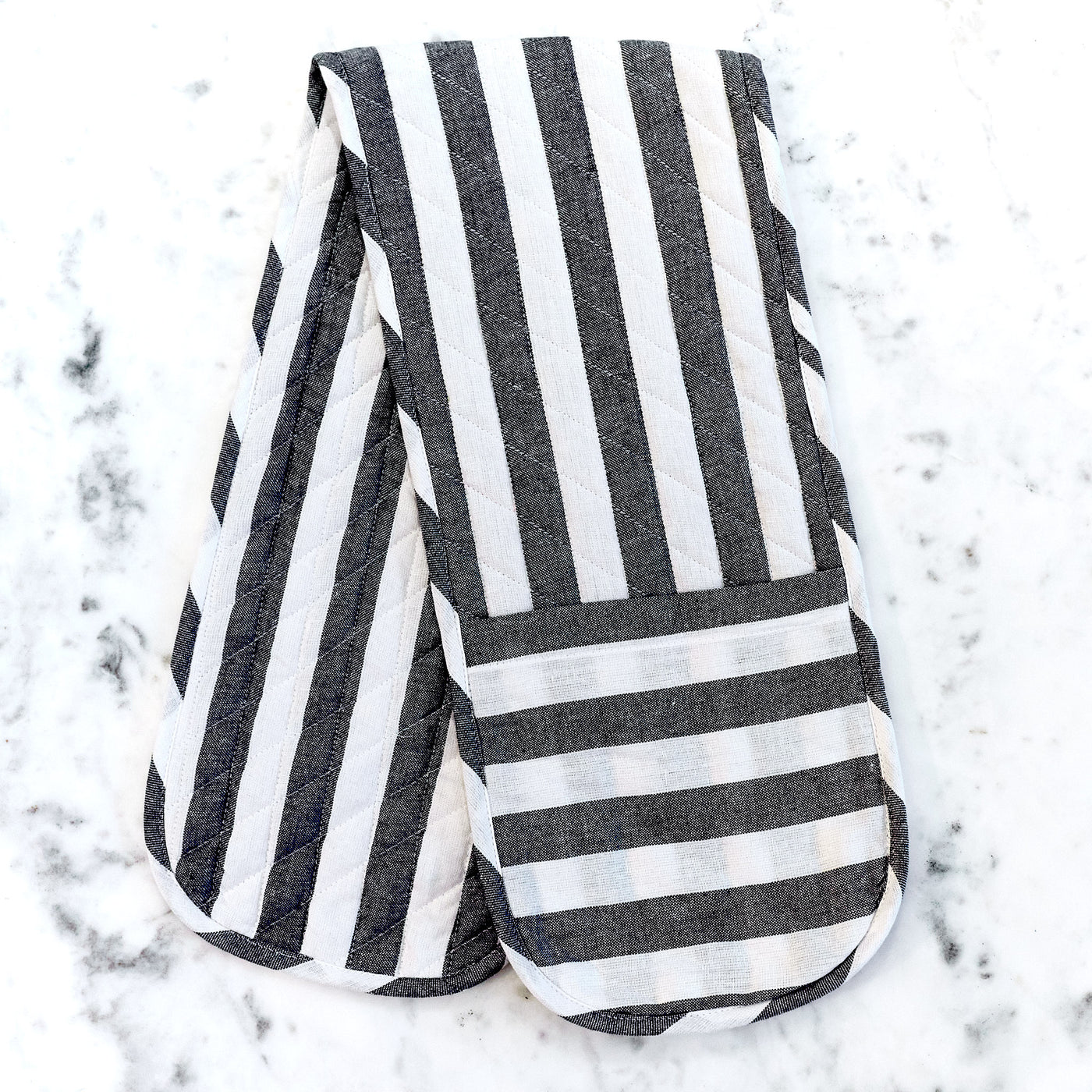 Linen Charcoal Stripe Quilted Oven Glove