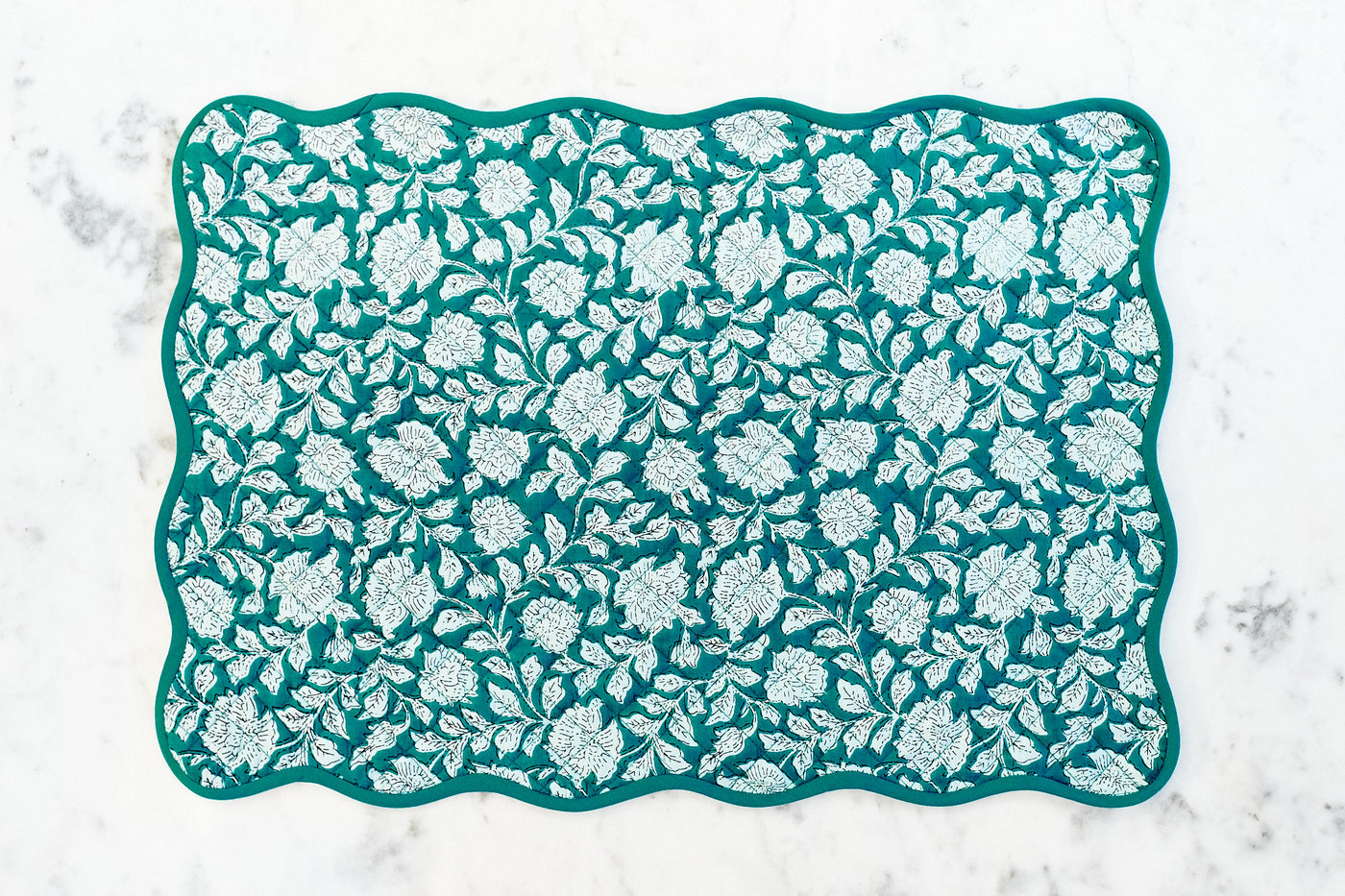 Teal Floral Scalloped Placemat