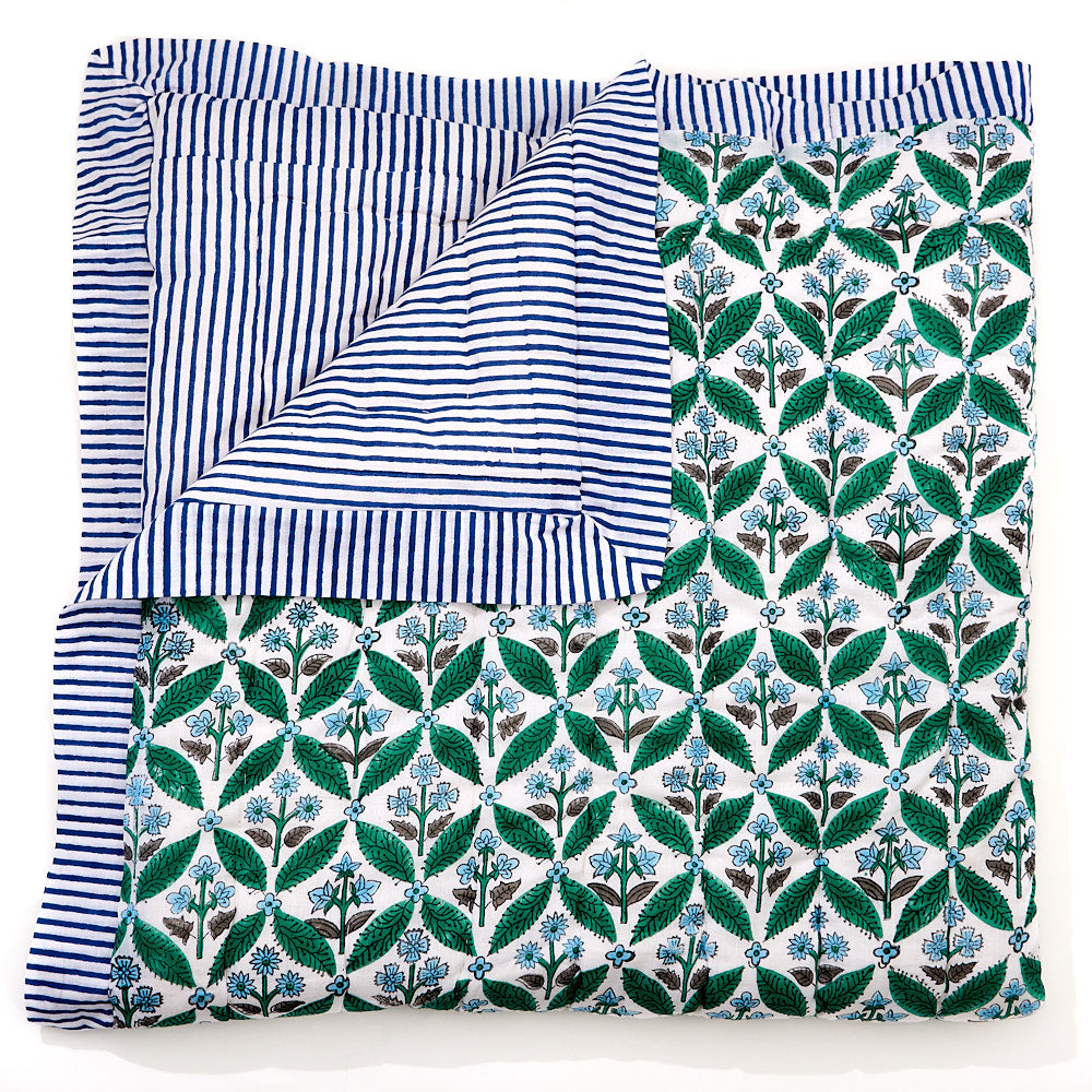 Vert Blue Stripe Baby Cot Bed Quilt