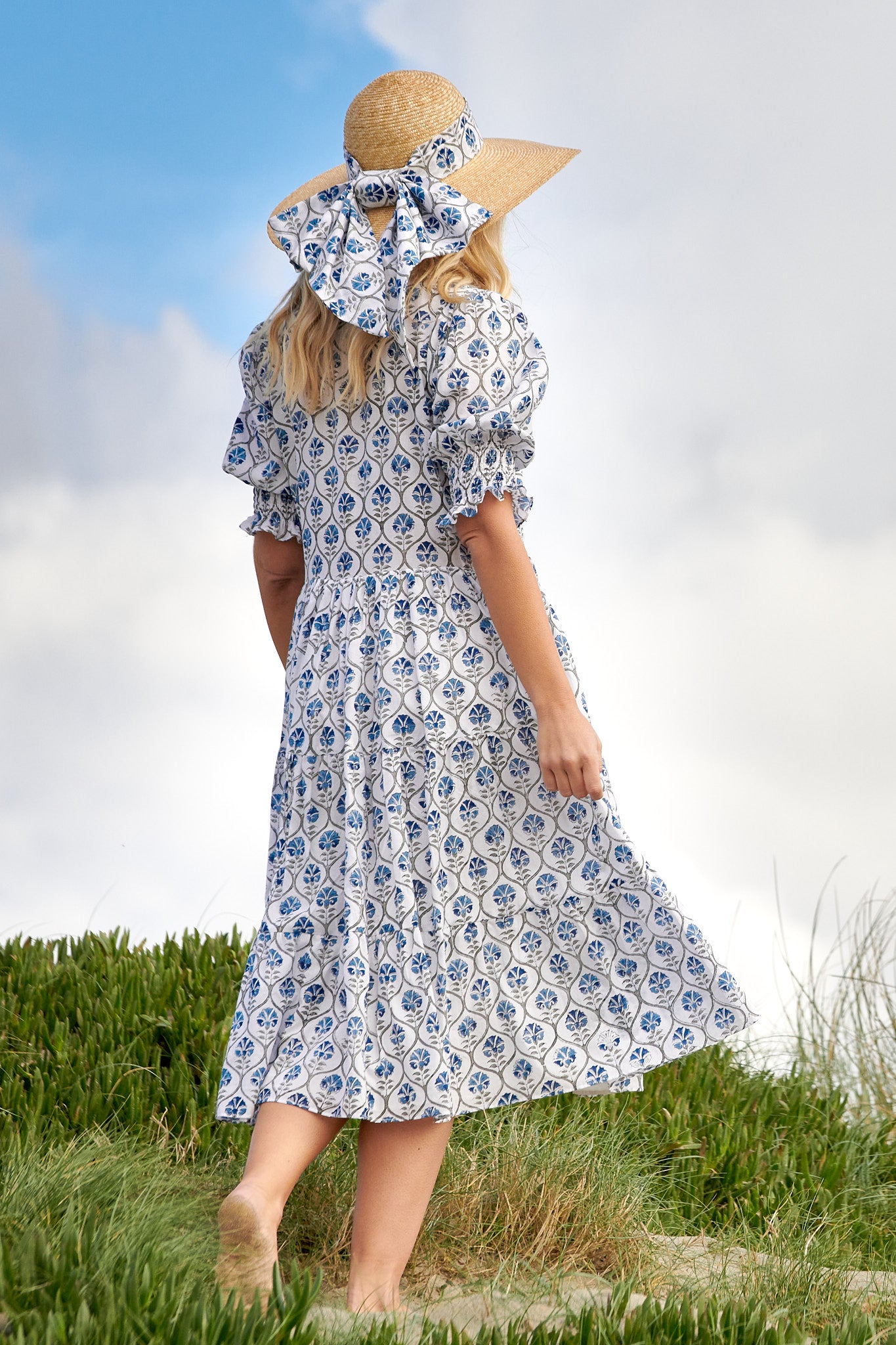 Luella Dress in Sky Trellis