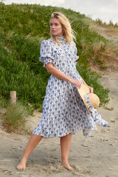 Luella Dress in Sky Trellis