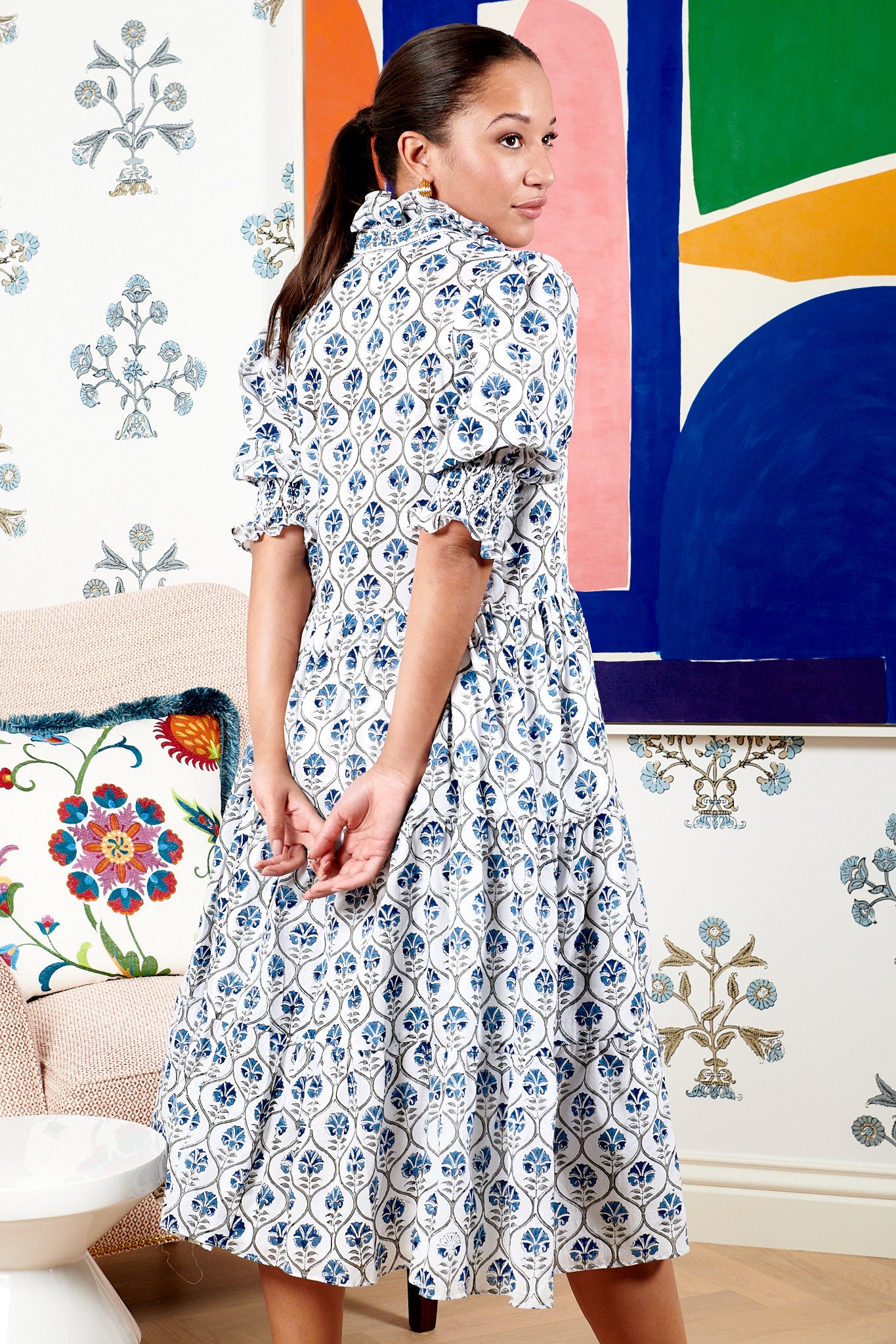 Luella Dress in Sky Trellis