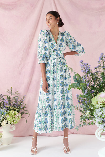 Sophia Dress in Floral Marine