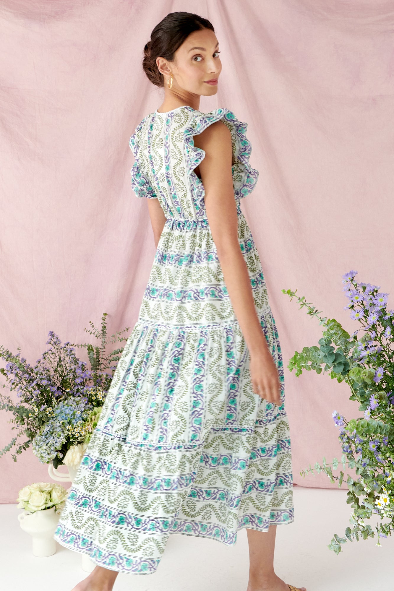 Blakely Dress in Olive Fleur