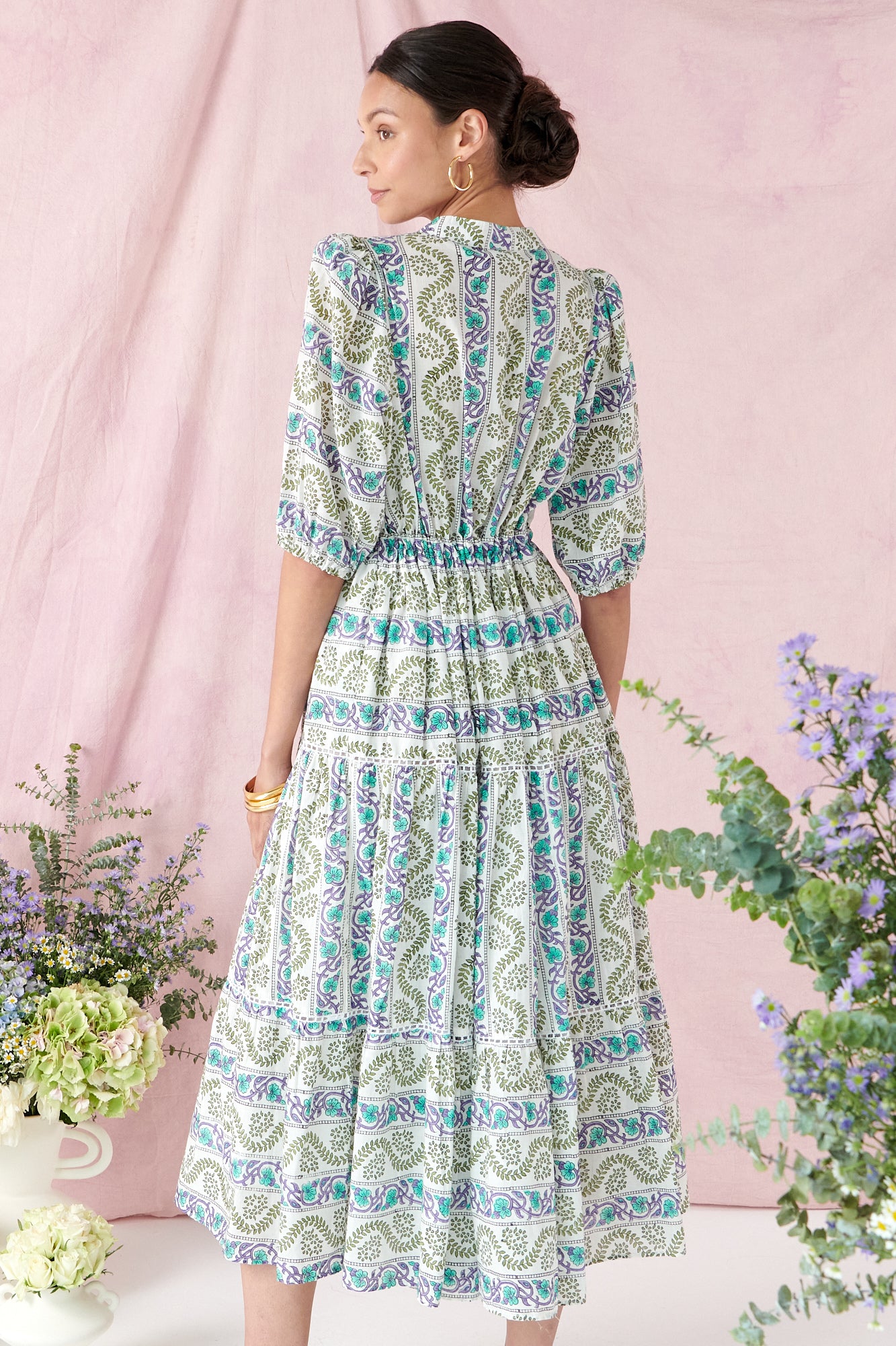 Katherine Dress in Olive Fleur
