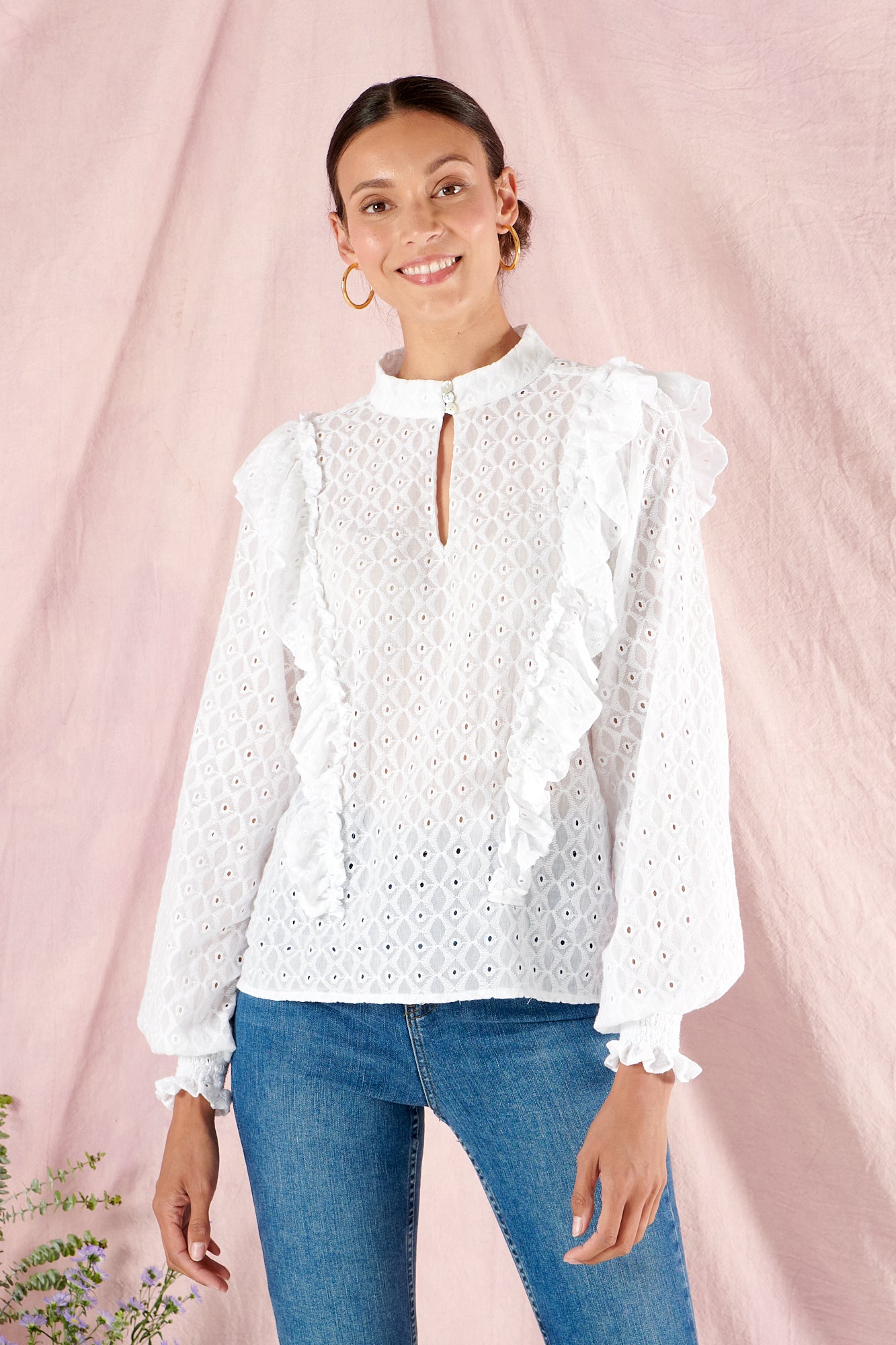 Milly Ruffle Shirt in Diamond Lace