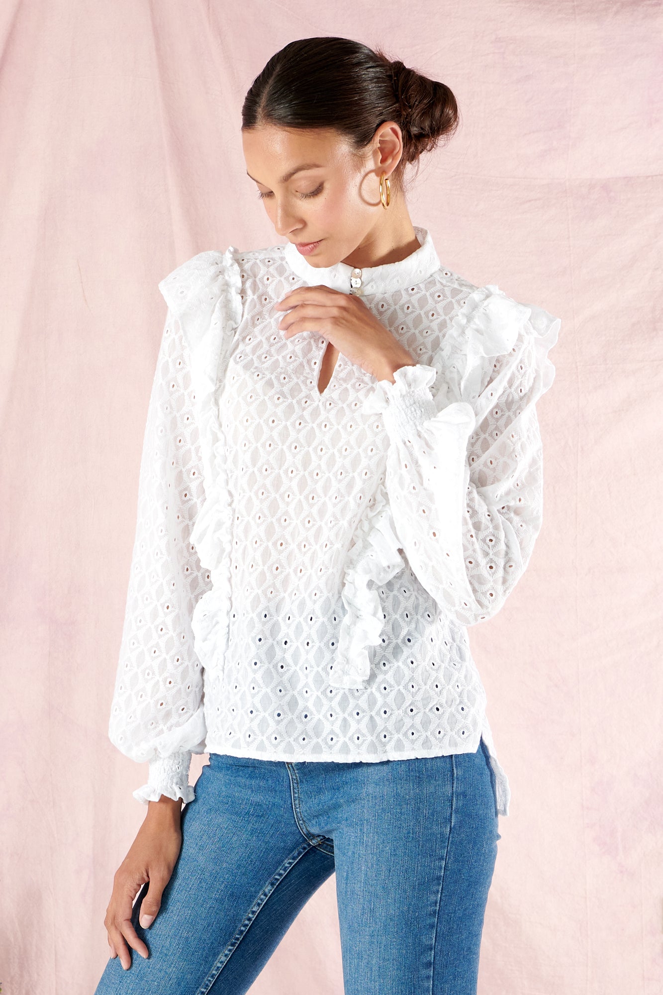 Milly Ruffle Shirt in Diamond Lace