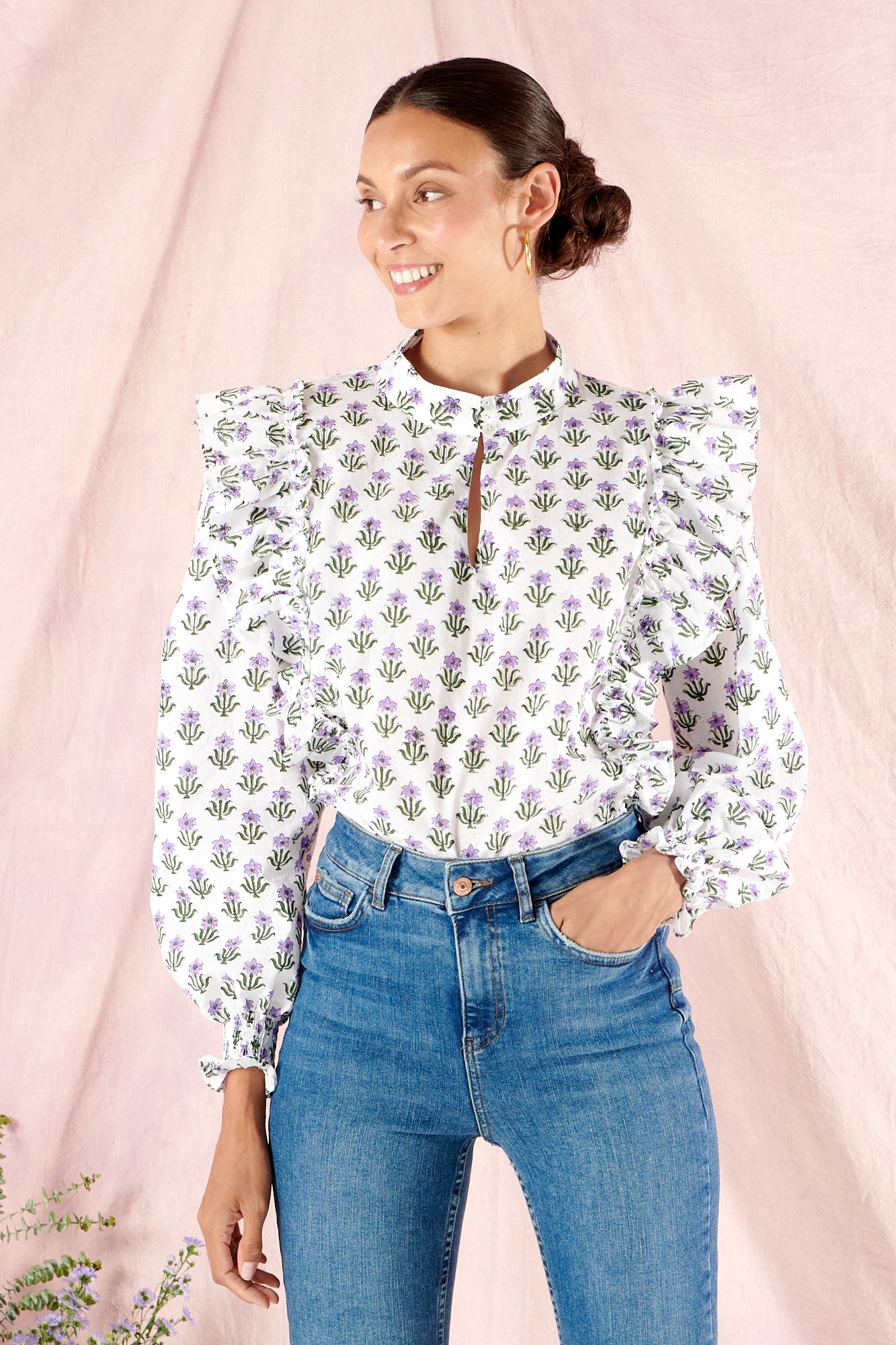 Milly Ruffle Shirt in Iris