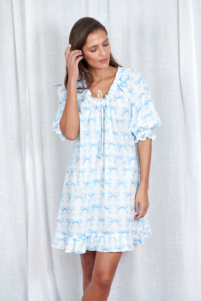 Mini Nightdress in Blue Bow