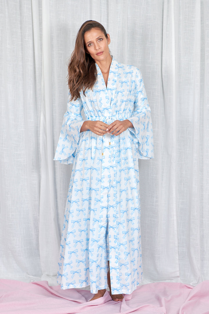 Dressing Gown in Blue Bow Neve Noor
